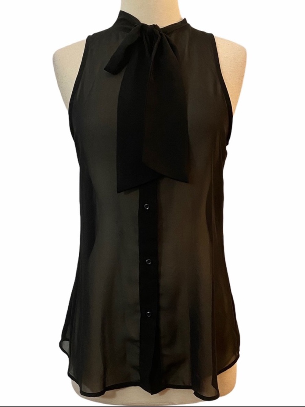 American Apparel Sheer Chiffon Pussycat Bow Sleeveless Top